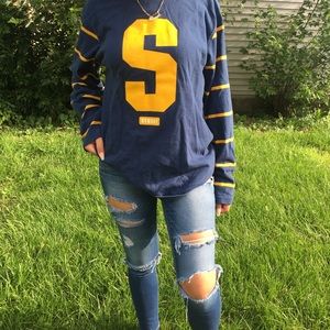 Navy&yellow long sleeve Stussy top!